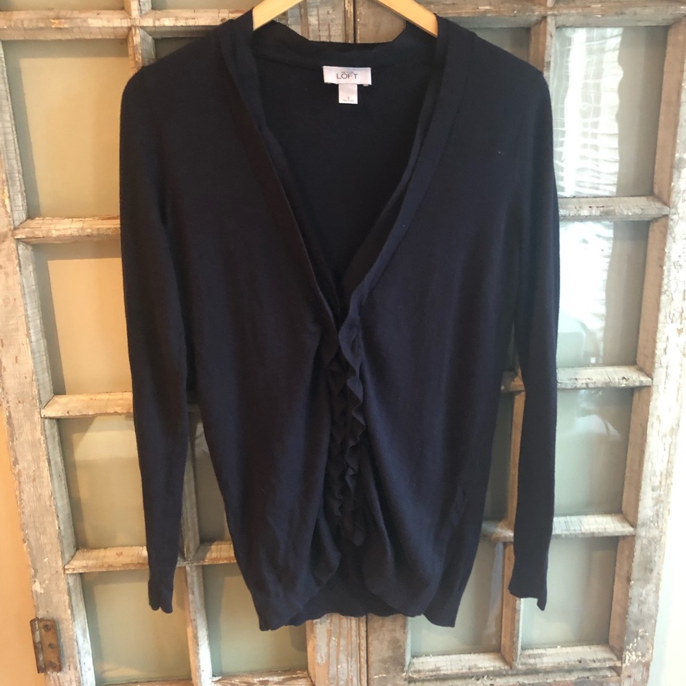 🎀LOFT🎀Ruffle Front Ribbon Cardi - Picture 2 of 8
